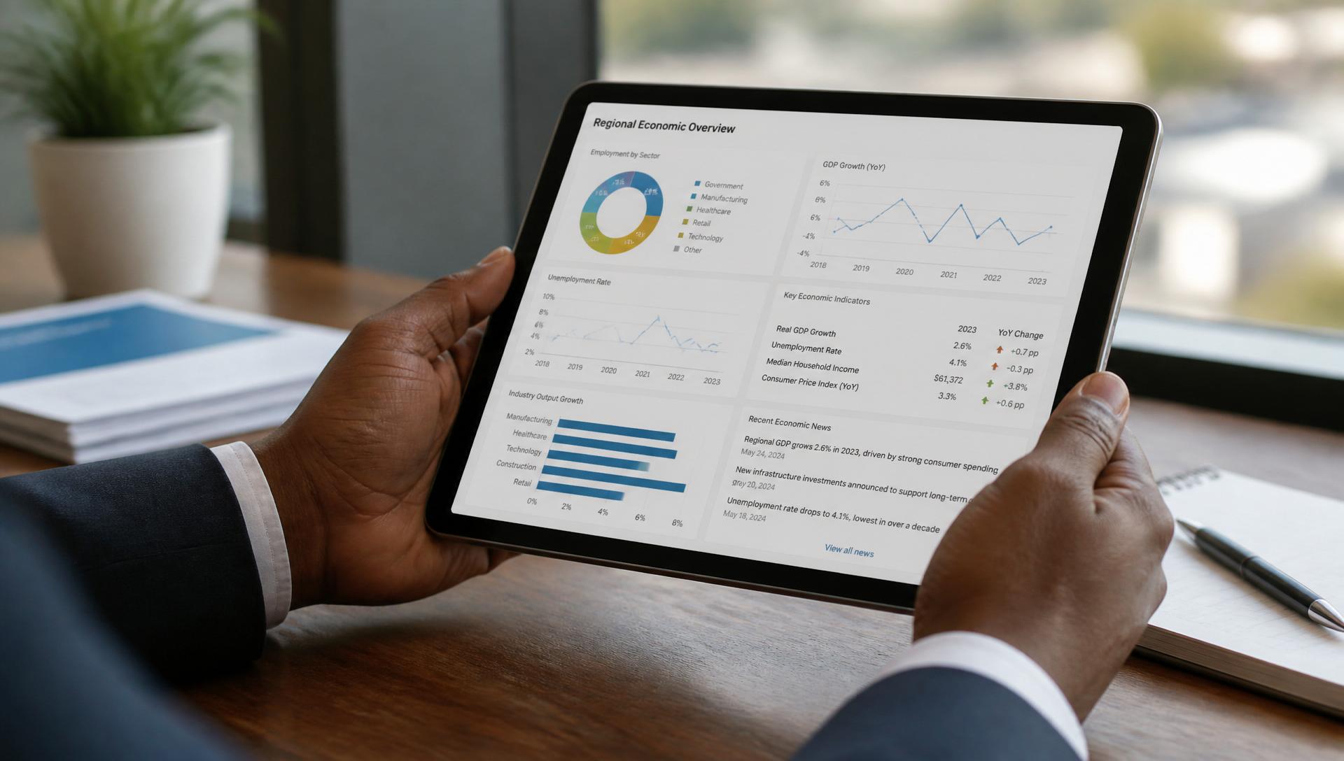 Documentos con datos económicos en una tablet