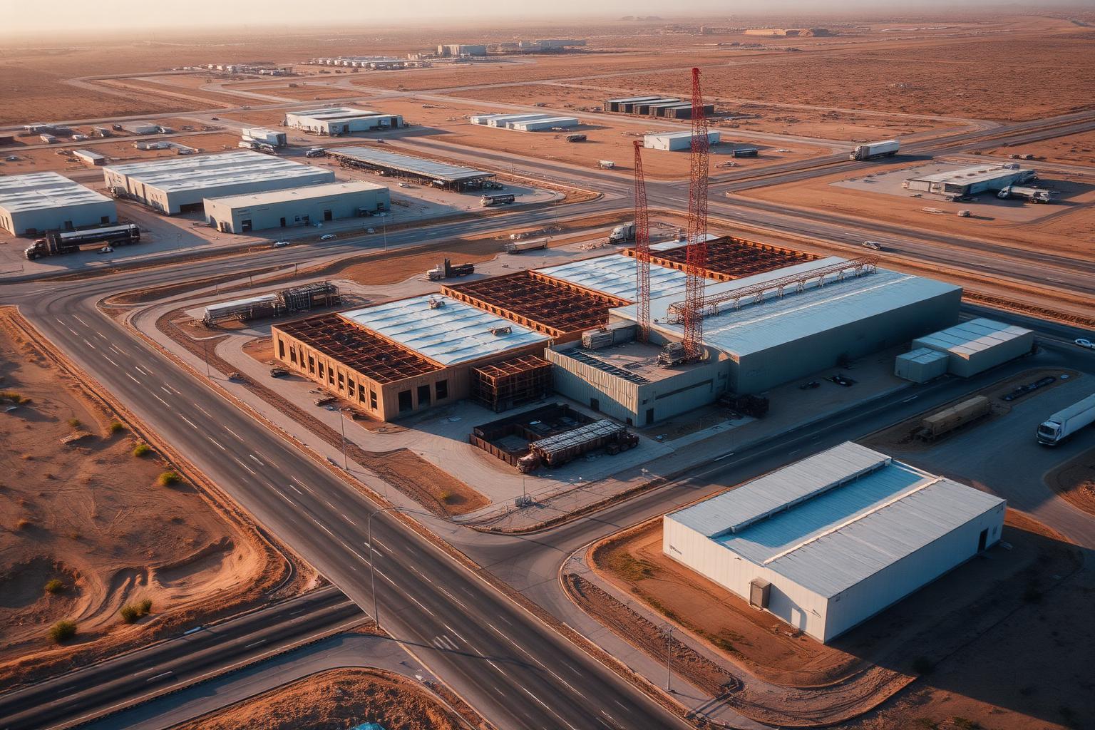 Vista aérea de un parque industrial en construcción en el norte de México
