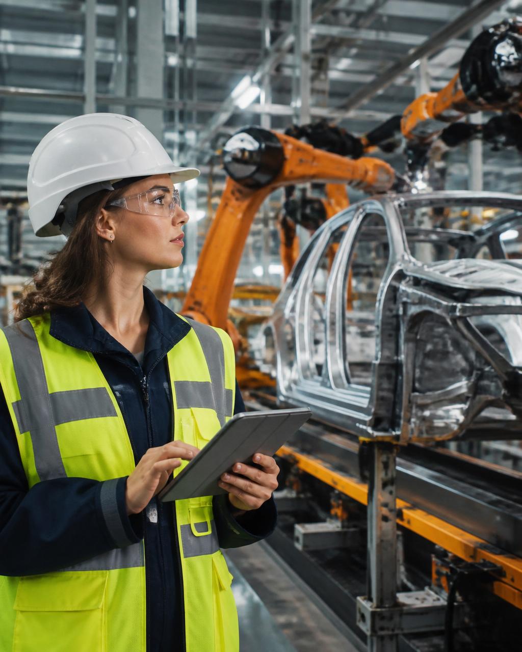 Línea de ensamblaje automotriz con robots industriales en una planta de Coahuila